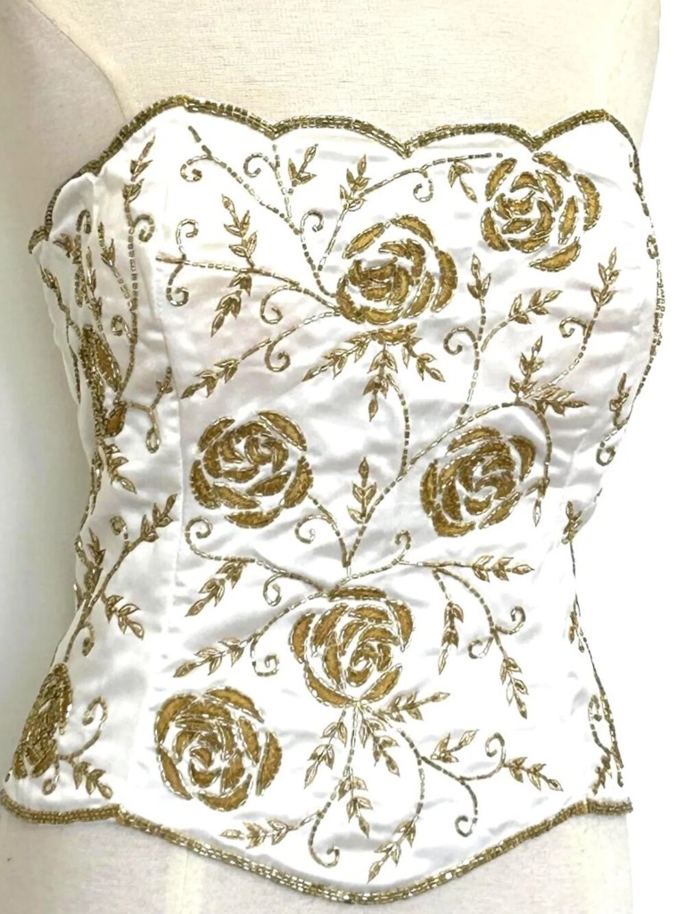 JASDEE Vintage Bustier Corset Hand Work Beads & Embroidery On Satin Style F3181